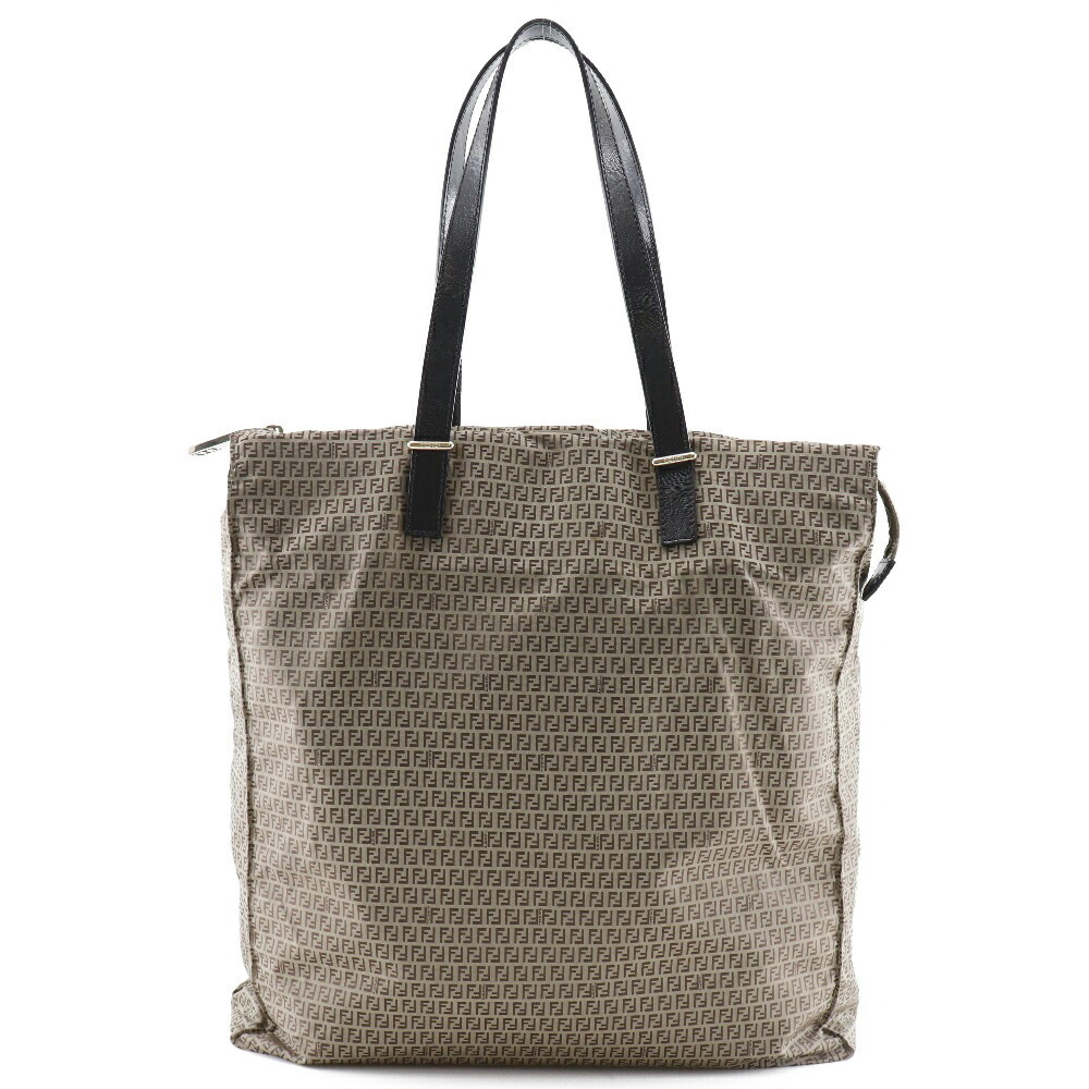 Fendi Zucchini Tote Bag Nylon Calfskin Brown Zipper